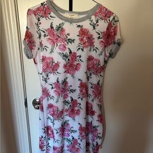 Floral Print Dress with Gray Trim